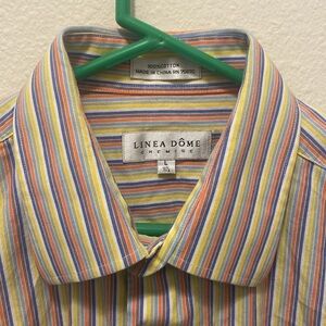 Linea Dome Chemise rainbow striped long sleeve shirt.